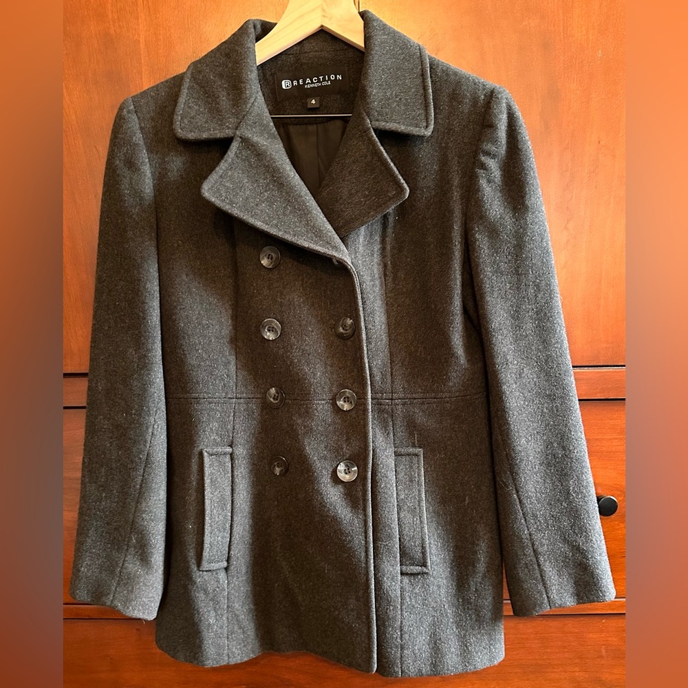 LADIES Kenneth Cole Reaction Vintage Gray Double-Breast Wool Pea Coat - SIZE 4